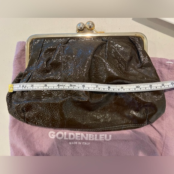 Vintage Y2K Gray Patent Leather Clutch GoldenBleu Mercedes Snap Closure EUC - Picture 6 of 7